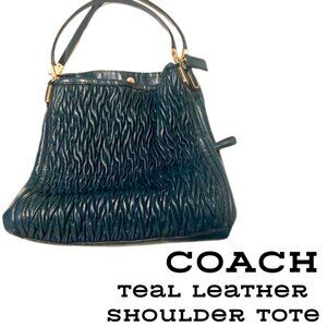 Coach Phoebe Teal Gathered Leather Shoulder Tote